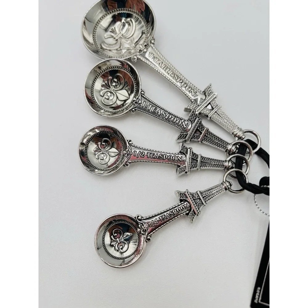 NWT Ganz Paris Eiffel Tower Measuring Spoons Set 4 Pc Fleur de Lis Kitchen Decor